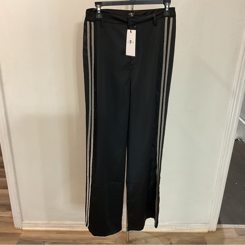 7 for all Mankind Satin Black Trousers Rhinestone Size 6 NWT